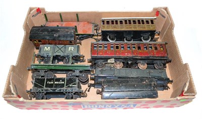 Lot 180 - Gauge I Rolling Stock including Carette 6-wheel GNR passenger coach (roof repainted) two Bing stake