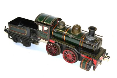 Lot 182 - Karl Bub Gauge I Clockwork 0-4-0 Locomotive And 4-Wheel Tender green with red/gold/black lining...