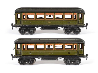 Lot 188 - Marklin Gauge I Two 18881 1st/2nd Passenger Coaches in olive green with lifting observation...