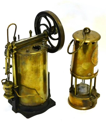 Lot 190 - Live Steam Engine with brass vertical boiler, side mounted fixed cylinder and single flywheel...