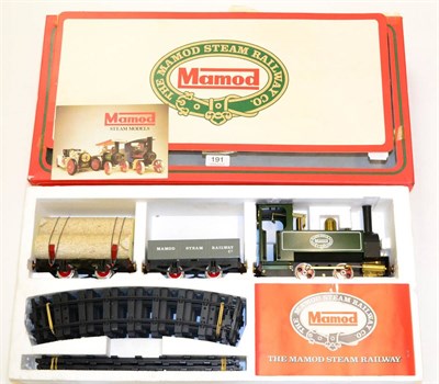 Lot 191 - Mamod Live Steam O-Gauge Tank Goods Set consisting of 0-4-0T locomotive, open wagon, lumber...