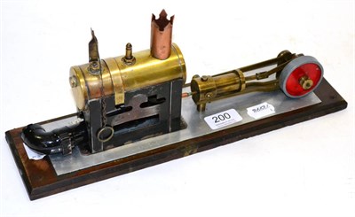 Lot 200 - Stationary Steam Engine with horizontal boiler connected to a single brass cylinder engine...