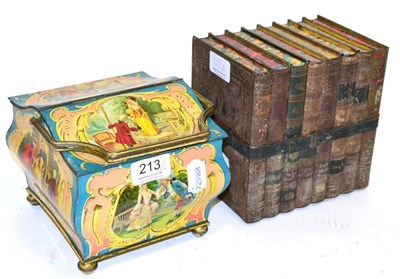 Lot 213 - Huntley & Palmer Biscuit Tins (i) Casket with two opening lids and handle, brightly...