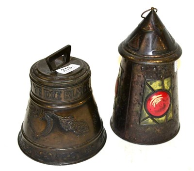 Lot 215 - Huntley & Palmer Biscuit Tins (i) Lamp (ii) Bell 'I Sweetly Sing When Ye Doe Ringe (both G) (2)