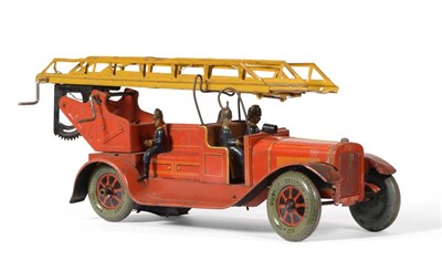 Lot 217 - Karl Bub C/w Fire Engine with four tin figures, two part ladder and electric lamp holder to...