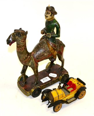 Lot 219 - Schuco Mercer Oldtimer Car (F) and a wooden pull-along camel toy (2)