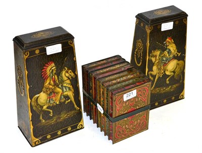 Lot 221 - Victory V Storage Tins with sloped sides depicting horse riders  (both G) together with a Huntley &