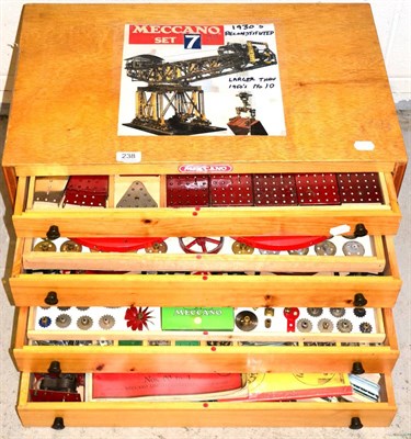 Lot 238 - Meccano Set No.7 (Reconstructed) (1930's) red parts in a non-original four drawer cabinet (G-E)