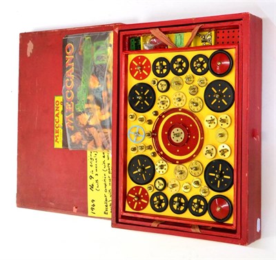 Lot 239 - Meccano Set No.9 (1949) with manuals in original red card box with two lift out trays (G-E box G)