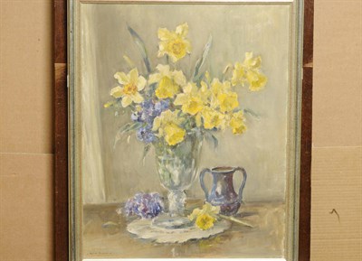 Lot 1055 - Owen Bowen R.O.I., P.R.Cam.A. (1873-1967) Still Life of Spring Flowers Signed, oil on canvas,...