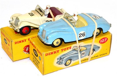 Lot 260 - Dinky 107 Sunbeam Alpine blue and 108 MG Midget incorrect colour spot (both E-G boxes G) (2)