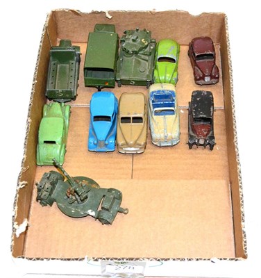 Lot 278 - Dinky Military And Other Models including Medium tank, Army wagon, 6-wheel Lorry and AA Gun; Riley