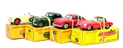 Lot 279 - Dinky Sports Cars 109 Austin Healey 100 (G-F, retouched, box F-P, one reproduction end) 182 Porsche