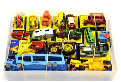 Lot 298 - Matchbox 1-75's 4 Tractor (chipped), 9 Fire engine,18 Caterpillar bulldozer, 42 Evening News van 22