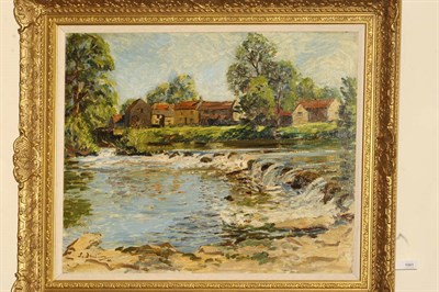 Lot 1061 - Stephen Denison (b.1909) "Sleningford Mill, On The Ure" Signed and dated (19)46, inscribed on...