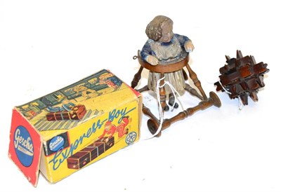 Lot 316 - Gescha Express Boy c/w station porter (G box F-G) and early composition doll with moving legs...