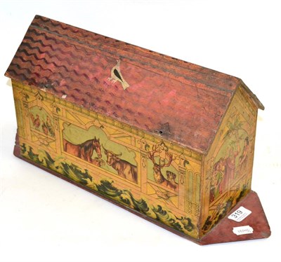 Lot 319 - Noahs Ark of wood construction with paper label decoration to sides, with assorted painted...