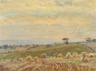 Lot 1063 - Herbert Royle (1870-1958) Hayfield at Nesfield Signed, oil on board, 28.5cm by 38.5cm