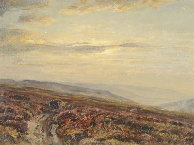 Lot 1064 - Herbert Royle (1870-1958) Figure, Horse and Cart crossing a Heatherclad Moor above Nesfield Signed