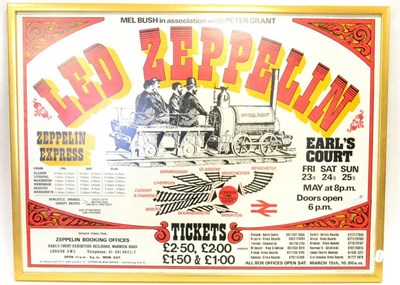 Lot 2 - Led Zeppelin Concert Poster For Earls Court May 1975 Zeppelin Express 34x25";, 87x64cm (glazed...