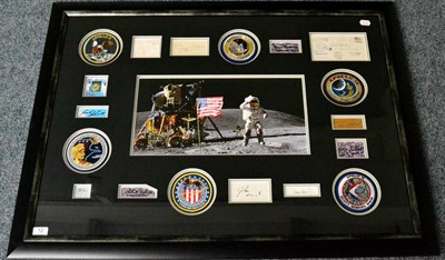 Lot 12 - A Framed Apollo Moonwalker Montage, comprising a large colour photograph, eleven signatures of...