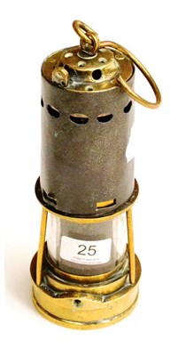 Lot 25 - Miners Safety Lamp with brass body and sliding steel top