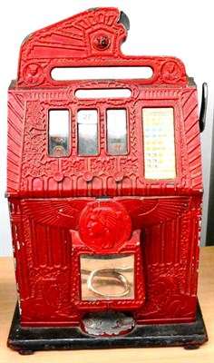 Lot 27 - One Arm Bandit Amusement Machine C1920 with red painted cast casing with various Egyptian...