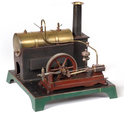 Lot 215 - Bassett-Lowke Live Steam Engine with horizontal brass boiler mounted on plain stand with...