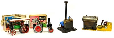 Lot 229 - Mamod TE1a Traction Engine (G box P) SR1 Steam roller (F-G, in brown card box F-G); Bing Stationary