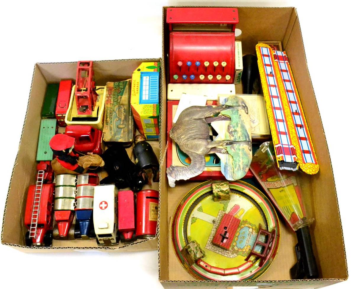 Lot 236 - Minic Four Models Fire engine, two refuse wagons and a SB Ambulance (all F-G) together with a Minic