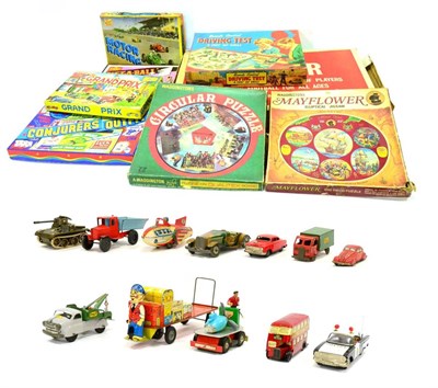 Lot 241 - Various Tin Toys And Games including Remote Control Driving Test, Conjurers Outfit, Net-a-Ball,...