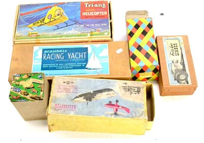 Lot 244 - Various Toys including Nulli Secundus Helicopter (F-P) and Field Gun limber; Tri-ang electric pylon