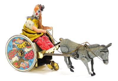 Lot 247 - Lehmann 425 Balky Mule with two clown lithography to wheels (overall G, but clowns body is...