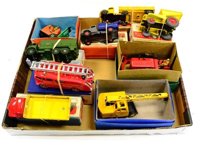 Lot 278 - Dinky Boxed Commercials 531 Leyland Comet lorry, 555 Fire engine, 571 Coles Mobile crane, 14c...