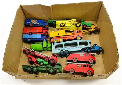 Lot 280 - Dinky Commercial Vehicles Guy vans Slumberland and Ever Ready; 2nd Fodens two Chain lorries;...