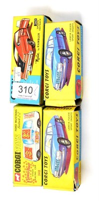 Lot 310 - Corgi Four Cars 263 Marlin Rambler 2x322 Lancia Zagato (one box F-G) (all E boxes G) and 348...