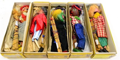 Lot 366 - Pelham Puppets Five Puppets Evil Witch, Minstrel, Farmer, Dutch Girl and Lady (all E-G, in...