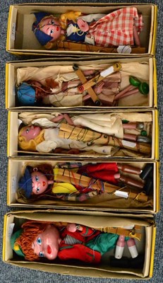 Lot 375 - Pelham Puppets Five Puppets LS Girl, Cowgirl, SL Fairy, Dutch Girl and Boy (wrong box) (all E-G...