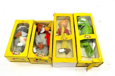 Lot 376 - Pelham Puppets Four Character Puppets In Window Boxes Orinoco, Madame Cholet, SS11 Rupert Bear...