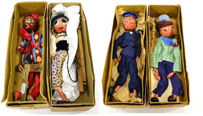 Lot 381 - Pelham Puppets Four Puppets In 'Hogarth' Plain Card Boxes African Girl, Girl, Sailor and...