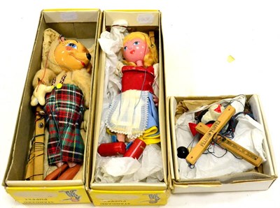 Lot 385 - Pelham Puppets Goldilocks (E-G box G-F), Bear (in incorrect box, G-E) and Cat (E-G box G) (3)