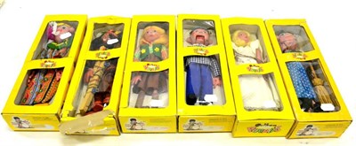 Lot 395 - Pelham Puppets Six Puppets In Window Boxes Fairy, SM2 witch, SM8 Boy, SS15 cowgirl (in correct...