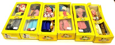 Lot 397 - Pelham Puppets Six Puppets In Window Boxes SL Bimbo, SM11 Minstrel, Fairy (in correct boxes)...