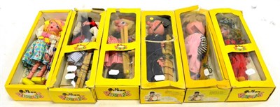 Lot 398 - Pelham Puppets Six Puppets In Window Boxes SL11 Little Red Riding Hood (box P) SM6 Policeman,...