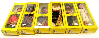 Lot 399 - Pelham Puppets Six Puppets In Window Boxes SS Gypsy, SL Ballet Girl, SM Pirate, SS Dutch Girl...