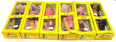 Lot 400 - Pelham Puppets Six Puppets In Window Boxes SS22 Swedish Girl, SL Clever Willie, SM5 School...