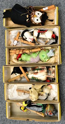 Lot 401 - Pelham Puppets Six Puppets Katie the Caterpillar, 2xHorses (in correct boxes) Owl, Crow and Cow (in