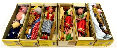 Lot 402 - Pelham Puppets Six Puppets Rabbit, SS Gypsy, SM Clown, Dutch Girl (in correct boxes) Old Lady...