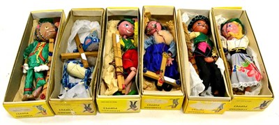 Lot 404 - Pelham Puppets Six Puppets SS Tyro Boy, SS Mitzi, Hedgehog, JC Grandmother  (in correct boxes) Blue