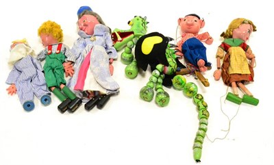 Lot 405 - Pelham Puppets Six Unboxed Puppets Hansel and Gretel, Andy Pandy, Mother Dragon, Pinky and...